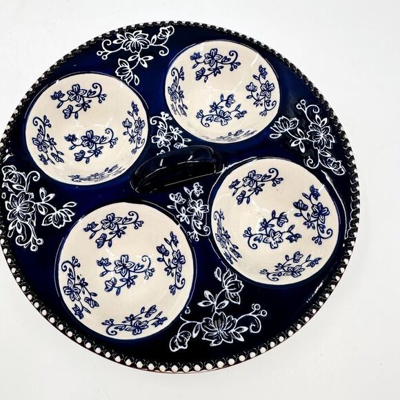 Floral Lace Temptations Baking Dish Poached Egg Muffin Top Tray Cobalt Blue - Picture 2 of 7